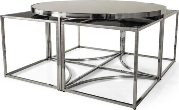 Onur Design Sosa Metal Crom Füme Aynalı Yuvarlak Orta Sehpa 4+1 92x92 cm - Image 1