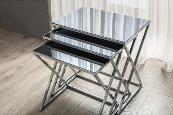 Onur Design Venedik Metal Crom Ayak Üst Füme Cam Ayna Zigon Sehpa - Image 1