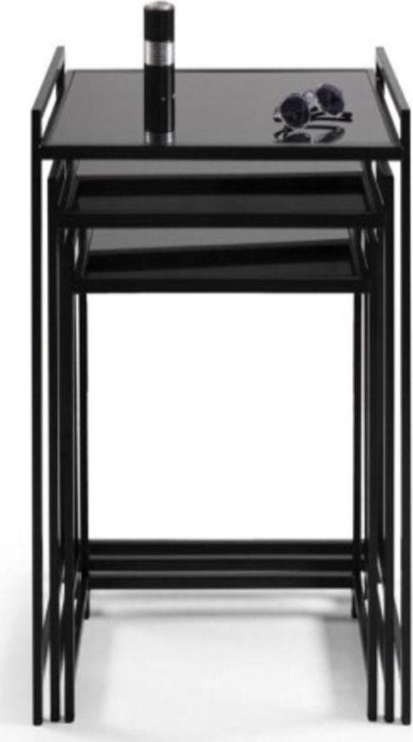 Onur Design Zuma Metal Ayaklı Siyah Camlı 3Lü Zigon Sehpa - Image 1