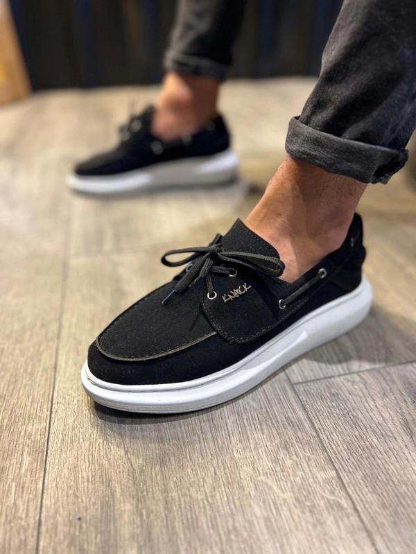 Knack Yüksek Taban Mevsimlik Süet Siyah Beyaz Erkek Ayakkabısı - Image 1