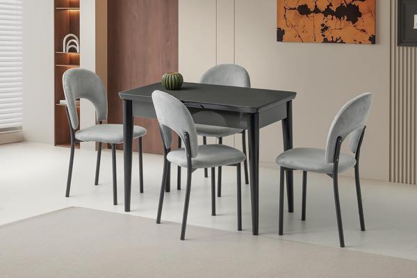 Kelebek 60 x 100 Cm Tekno Kenar Mdf H.G Açılır Masa 4 Adet Ay Sandalye Takım - Image 1