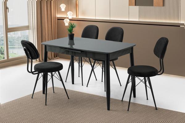 Milano Mdf Ortadan Açılır Masa 4 Adet Ece Sandalye Takım - Image 1