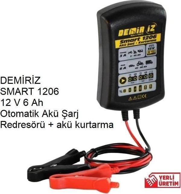 DEMİRİZ SMART 1206 12 V 6 Ah Otomatik Akü Şarj Redresörü + akü kurtarma - Image 1