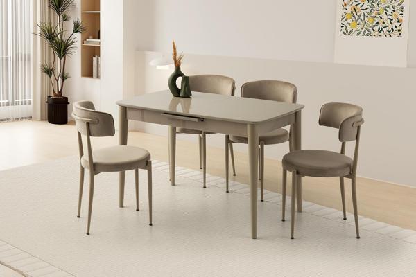 Milano Mdf Ortadan Açılır Masa Cappicino  4 Adet Gözde Sandalye Takım - Image 1