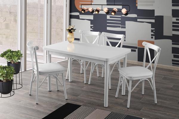 Sabit 70x120  Masa Beyaz 4 Adet Çapraz SandalyeTakım  - Image 1