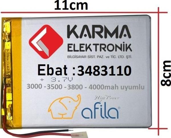 3.7Volt 4000Mah Tablet Bataryası - Pili (3483110mm) - 2 Kablolu - Image 1