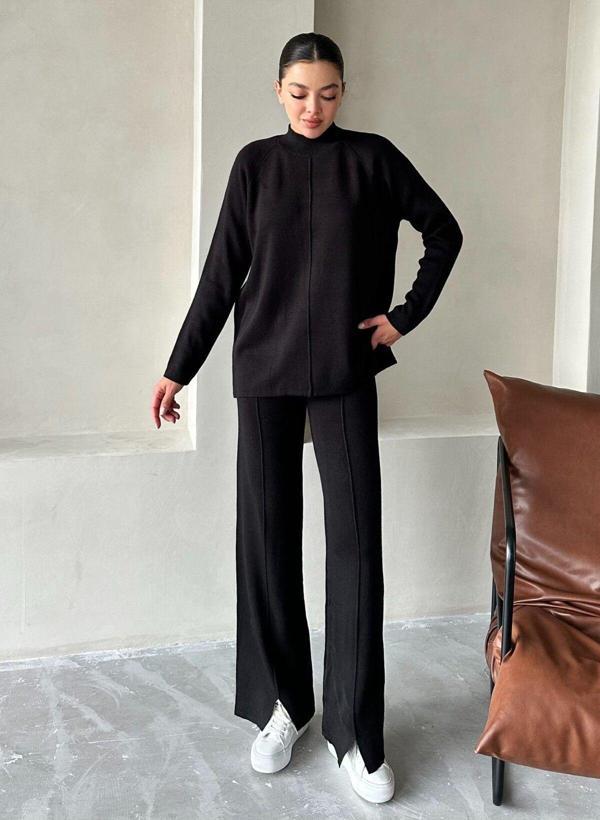 Laluvia Siyah Clara Çimalı Pantolon Triko Takım 4508 - Image 1