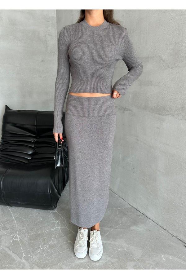 Laluvia Füme Slim Esnek Triko Eteklı Takım - 4434 - Image 1