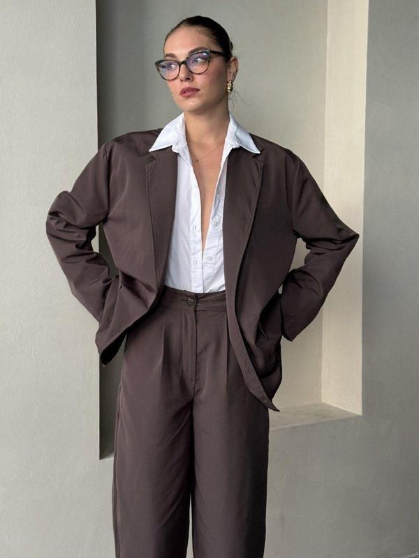 Laluvia Kahve Holly Cepli Blazer Ceket Pantolon Takım - 8440 - Image 1