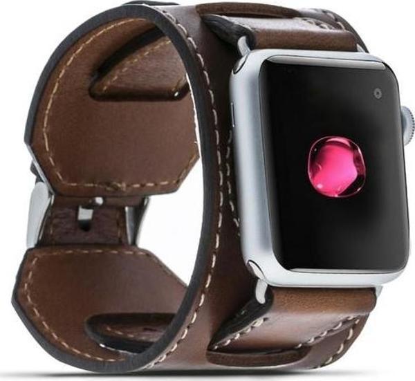 Apple Watch Uyumlu Deri Kordon 38-40-41mm Cuff Taba - Image 1