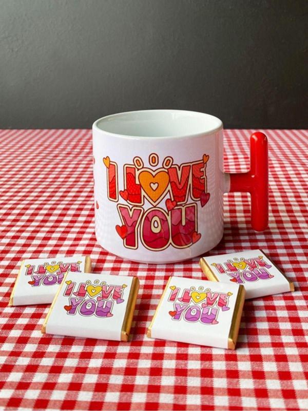 Hepsi Enteresan "I Love You" Kupası Ve Çikolatalar, Sevgiliye Hediye, Sevgililer Günü,  Porselen Kupa - Image 1