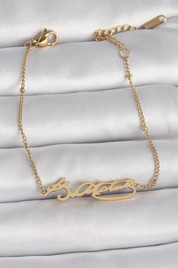 316L Çelik Gold Renk Atatürk İmza Model Kadın Bileklik - TJ-BB6659 - Image 1