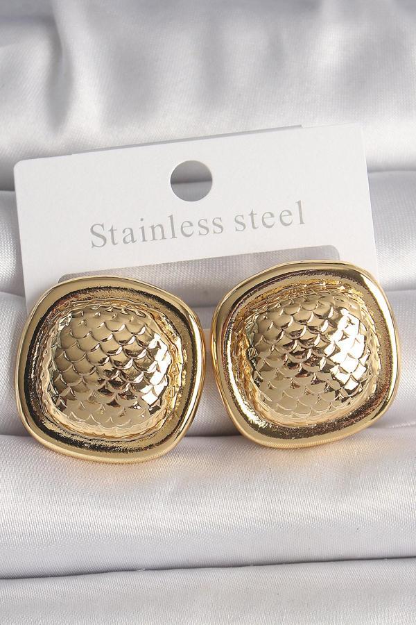 Pirinç Gold Renk İşlemeli Kare Model Kadın Küpe - TJ-BKP10149 - Image 1