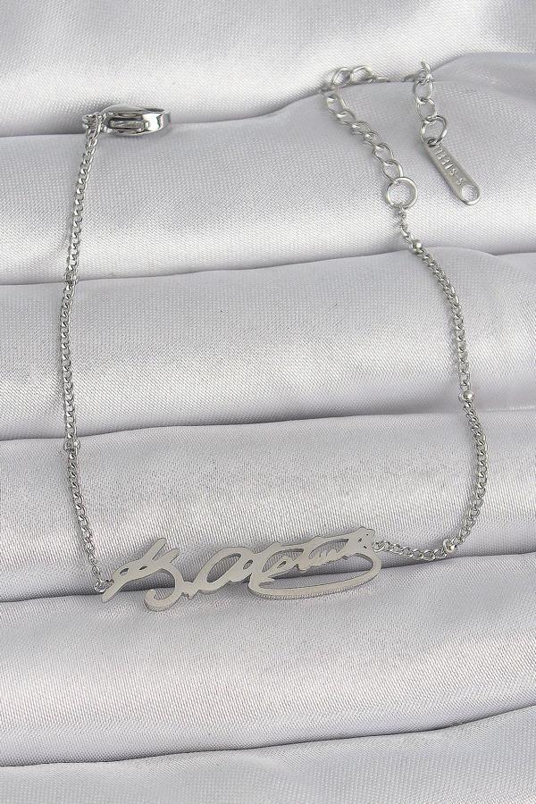 316L Çelik Gümüş Renk Atatürk İmza Model Kadın Bileklik - TJ-BB6660 - Image 1