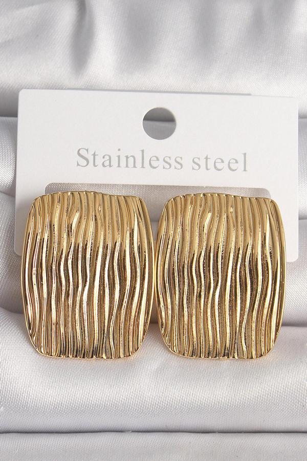 Pirinç Gold Renk İşlemeli Kare Plaka Model Kadın Küpe - TJ-BKP10145 - Image 1