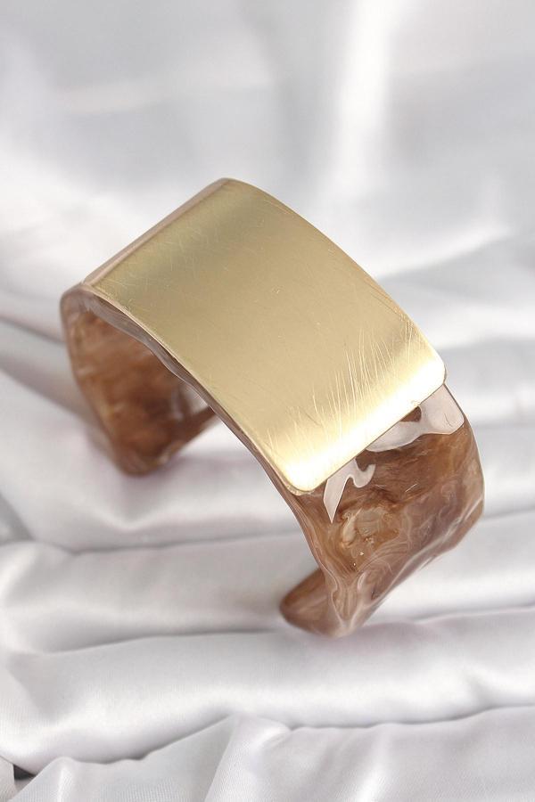 Kahverengi Mermer Desen Akrilik Platik Gold Dikdörtgen Plaka Model Vintage Kadın Bilezik - TJ-BB6686 - Image 1