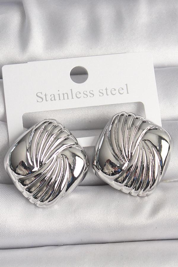 Pirinç Gümüş Renk İşlemeli Kare Model Kadın Küpe - TJ-BKP10156 - Image 1