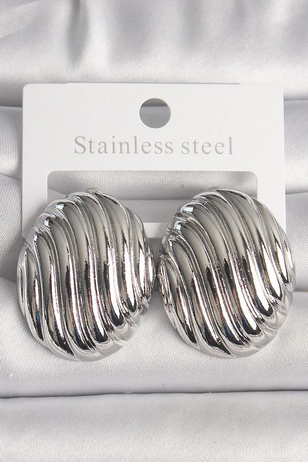 Pirinç Gümüş Renk İşlemeli Oval Model Kadın Küpe - TJ-BKP10150 - Image 1