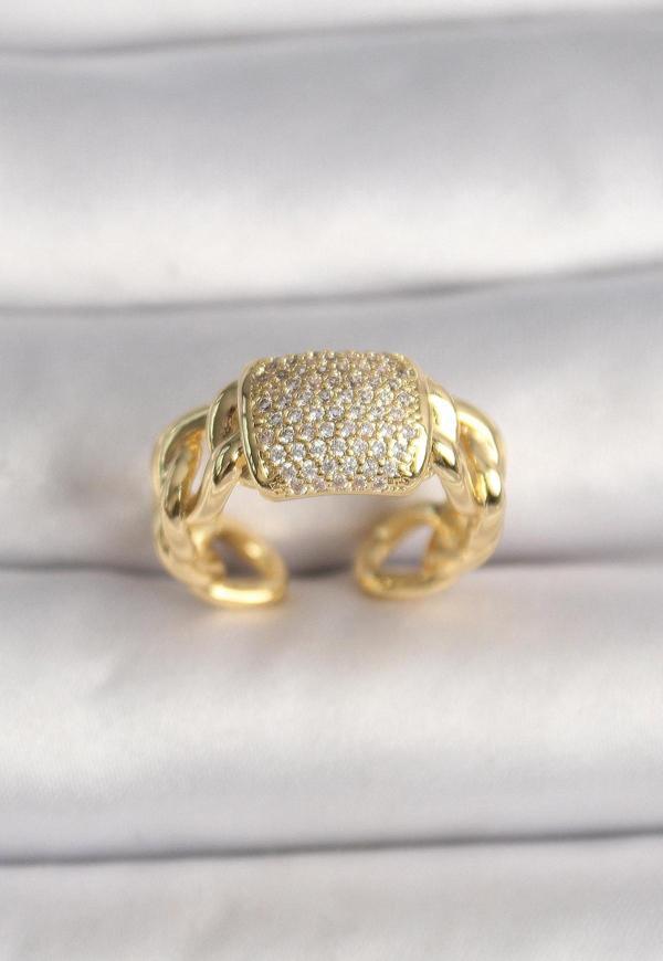 Pirinç Gold Renk Ayarlanabilir Zirkon Taşlı Kadın Yüzük - TJ-BYK3596 - Image 1
