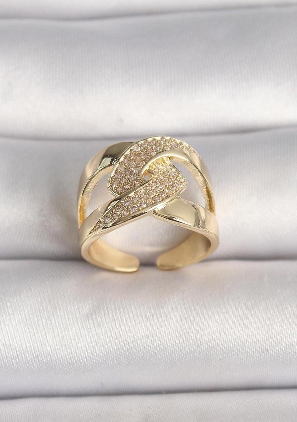 Pirinç Gold Renk Ayarlanabilir Zirkon Taşlı Kadın Yüzük - TJ-BYK3602 - Image 1