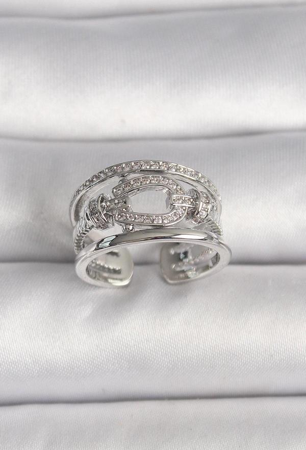 Pirinç Gümüş Renk Ayarlanabilir Zirkon Taşlı Gemici Düğüm Model Kadın Yüzük - TJ-BYK3584 - Image 1