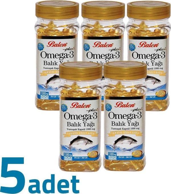 Balen Plus+ Omega3 Balık Yağı Yumuşak Kapsül 1380mg x 100 Kapsül x 5 Kutu - Image 1