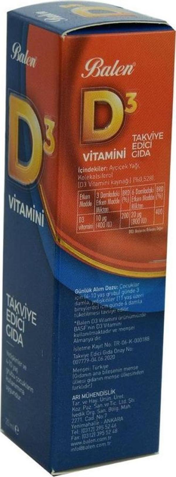 Balen Sıvı D3 Vitamini Takviye Edici Gıda Likit Vitamin D3 20 ML - Image 1