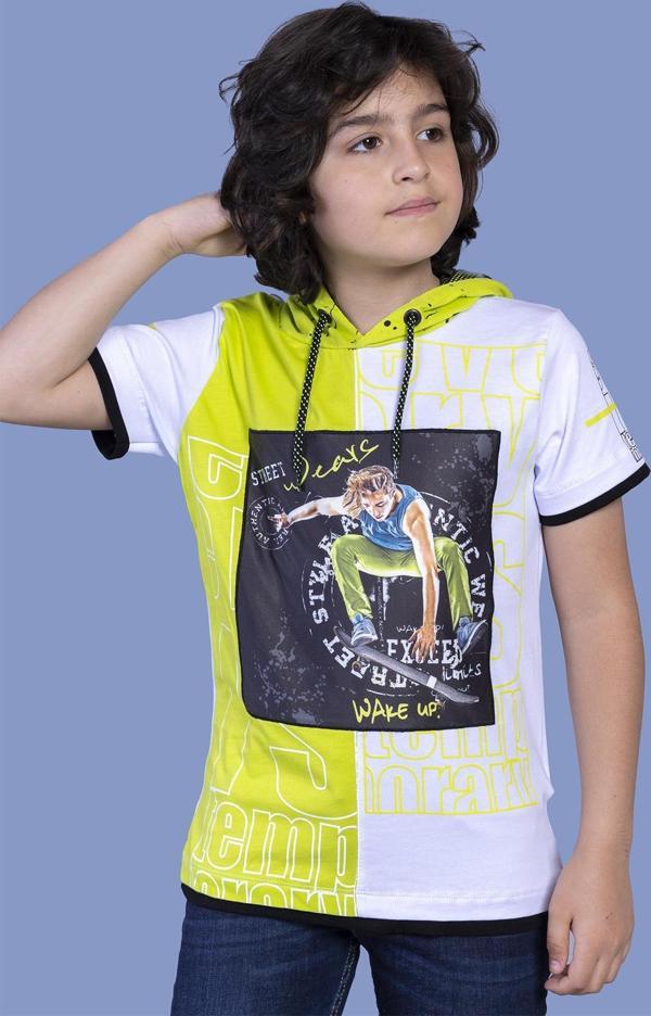 Toontoy Erkek Çocuk Garni Detaylı Kapüşonlu Baskılı Tişört - Image 1