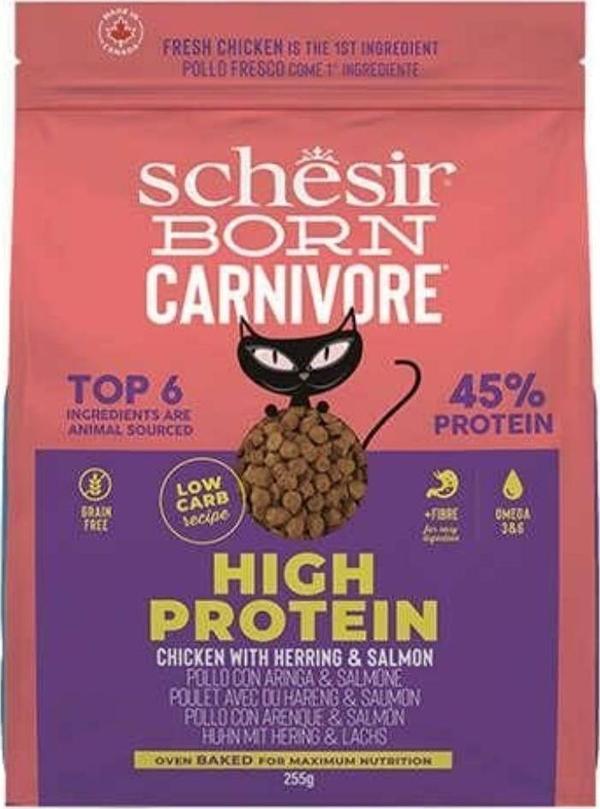 Schesir Born Carnivore Somon Ringa Balıklı ve Tavuklu Yetişkin Kedi Maması 255gr - Image 1