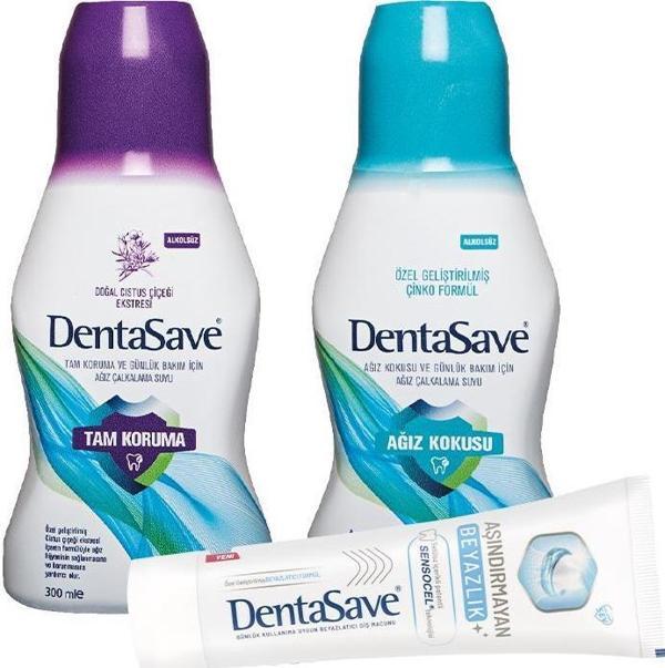 DentaSave Ağız Çalkalama Suyu Ağız Kokusu Çinko, Cistus 300 ml ve Diş Macunu Aşındırmayan Beyazlık 75 ml - Image 1
