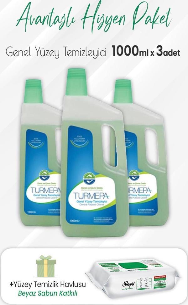 Turmepa Genel Yüzey Temizleyici 1 lt x 3 Adet ve Easy Clean Yüzey Temizlik 100' lü - Image 1