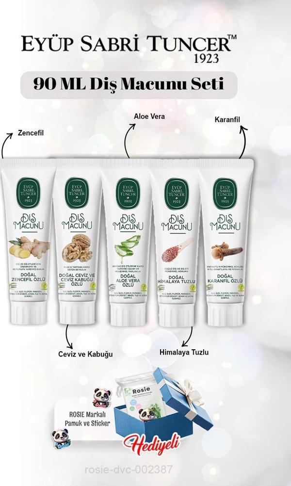 Zencefil, Karanfil, Himalaya, Aloe Vera, Ceviz ve Kabuğu 90 ml Diş Macun Seti ve Rosie - Image 1