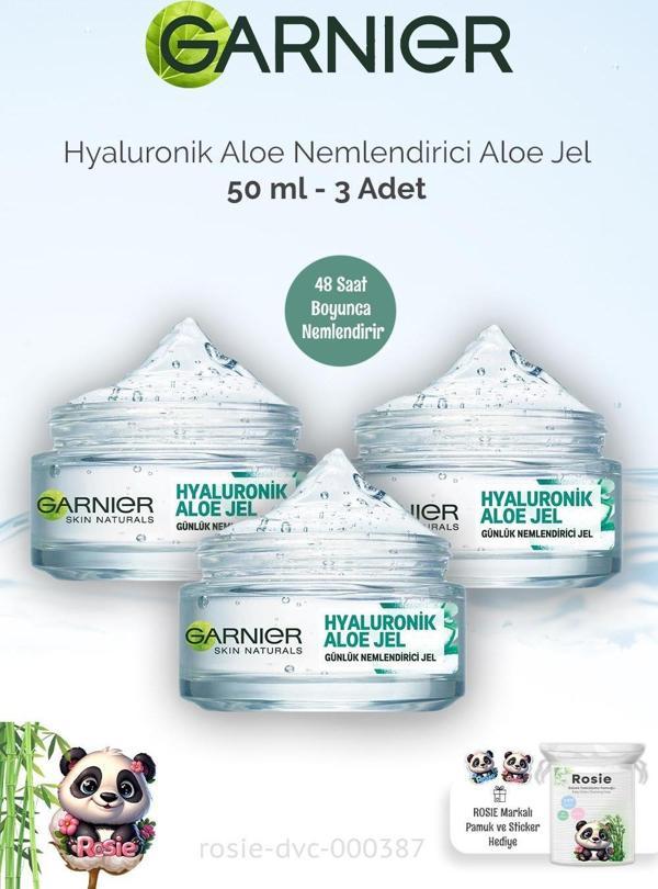 3 Adet Garnier Günlük Nemlendirici Hyaluronik Aloe Jel 50 ml ve ROSIE - Image 1