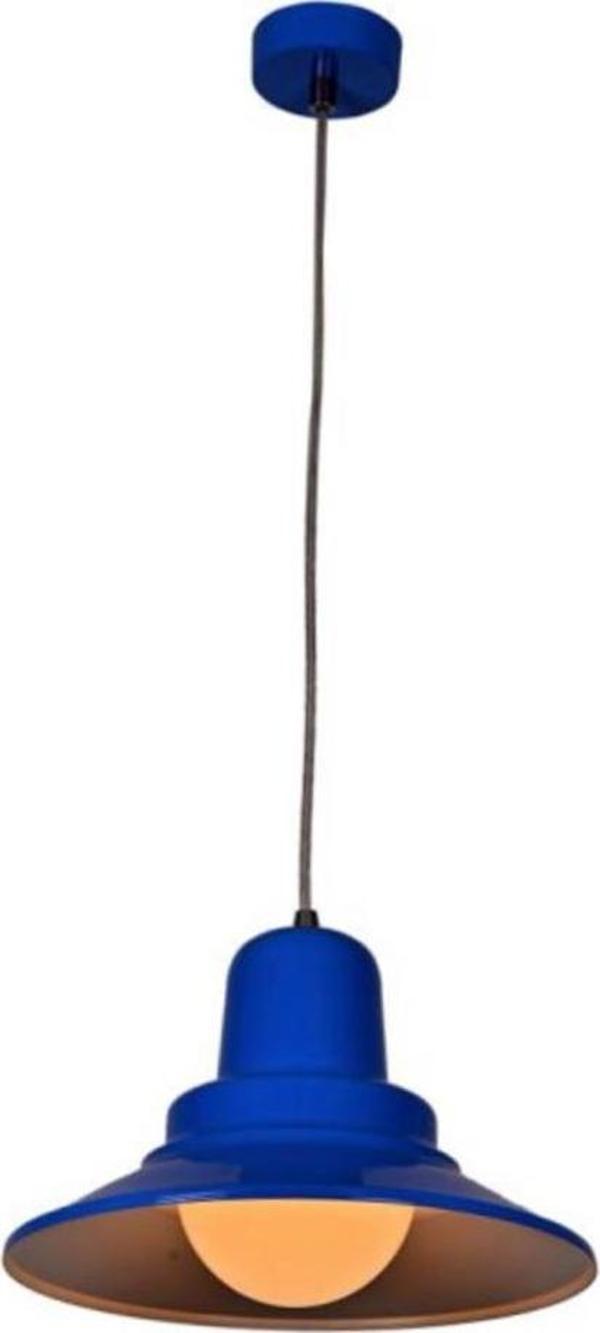  Rsylight Retro Rustik Dekoratif Mavi Içi Beyaz Metal Sarkıt Avize Çap:30cm - Image 1