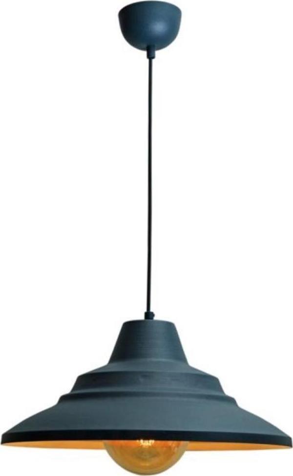Rsylight Retro Metal Dekoratif Rustik Antrasit İçi Gold Tekli Sarkıt Avize Çap 45 cm - Image 1