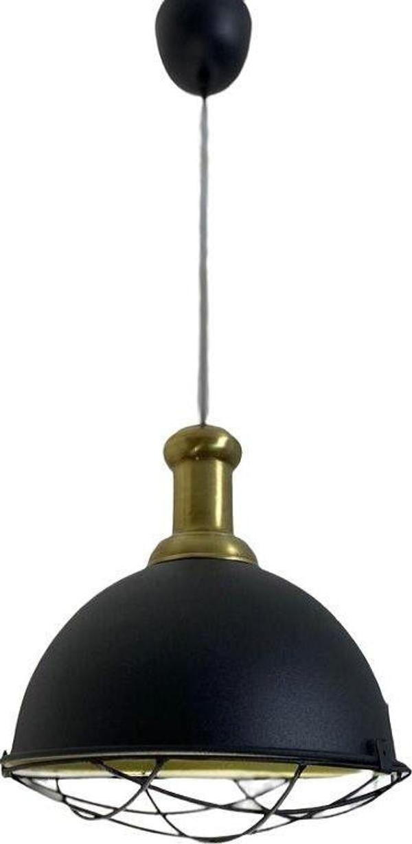 Rsylight Retro Metal Dekoratif Siyah Kafesli Tekli Sarkıt Avize Çap 33cm - Image 1
