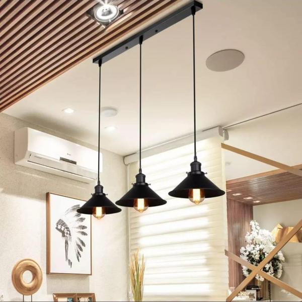 RYS Tasarım Retro Metal Siyah Üçlü Sıralı Sarkıt Avize Genişlik:60CM - Image 1