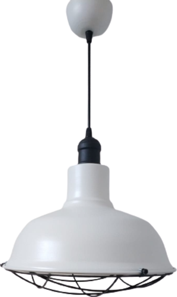 Rys Retro Metal Dekoratif Beyaz İçi Beyaz Siyah Duylu Kafesli Tekli Sarkıt Avize Çap:30 cm - Image 1