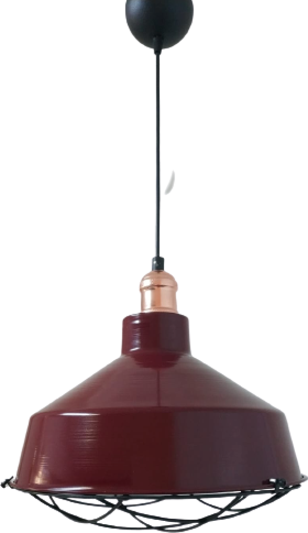 Rys Retro Metal Bordo Bakır Duylu Kafesli Ruktik Tekli Sarkıt Kafe Mutfak Aydınlatma Çap:30 cm - Image 1