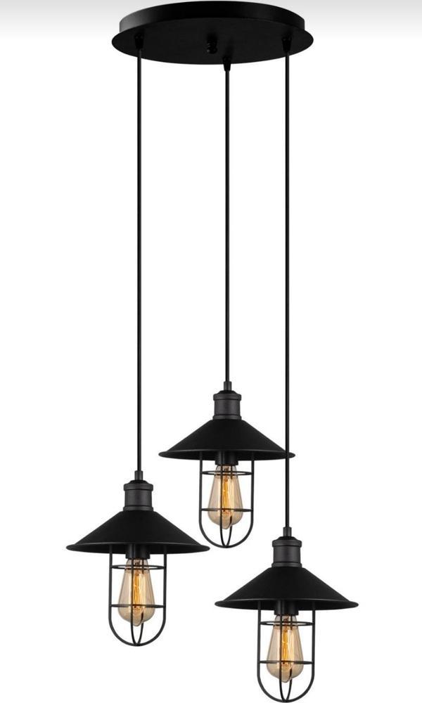 Rys Retro Metal Siyah Kafesli 3 lü Dekoratif Rustik Sarkıt Avize Çap:30 cm - Image 1