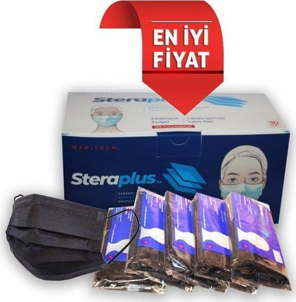 Steraplus Siyah Full Ultrasonik 3 Katlı (5 Adet 10 Lu Poşette) Telli Maske 50 Adet - Image 1