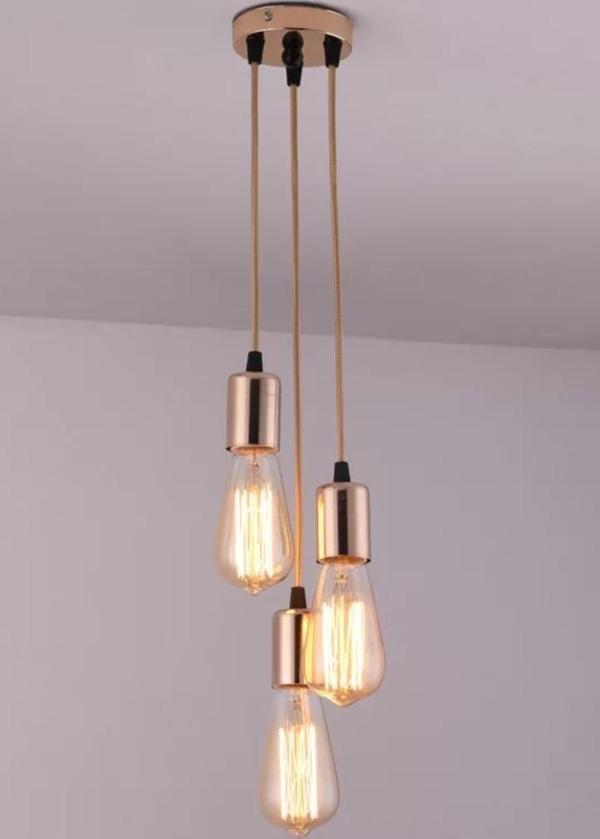 Rys Retro Metal Bakır Dekoratif 3 Lü Rustik Sarkıt Avize - Image 1