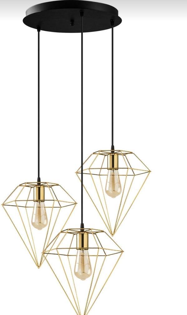 Modern Gold 3 Lü Rustik Retro Metal Prizma Dekoratif Sarkıt Avize - Image 1