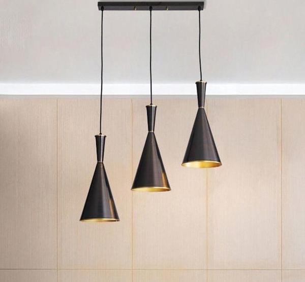 Rsylight Masa Üstü Retro Siyah Içi Sarı Metal Sarkıt Avize 3lü 60 Cm - Image 1