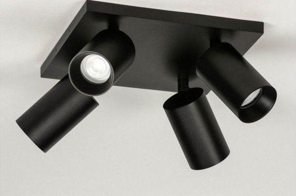 Rsylight Metal Hareketli Modern Siyah Kare 4Lü Led Spot Avize Beyaz Ampullü - Image 1