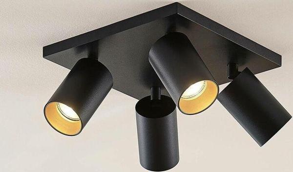 Rsylight Metal Hareketli Modern Siyah Kare 4Lü Led Spot Avize Günışığı Ampullü - Image 1