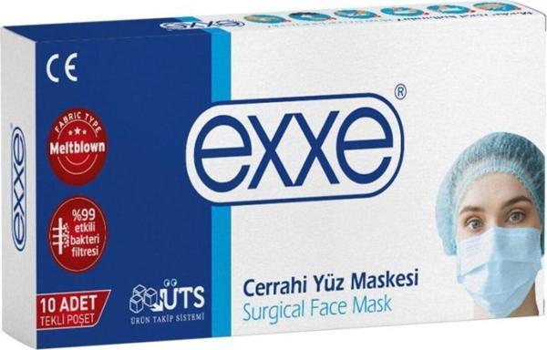 Exxe Cerrahi Maske Lastikli 3 Katlı Tekli Poşet 10 Luk Turkuaz - Image 1