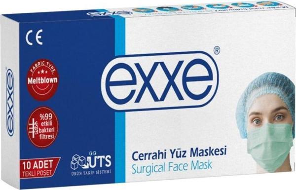 Exxe Cerrahi Maske Lastikli 3 Katlı Tekli Poşet 10 Luk Yeşil - Image 1