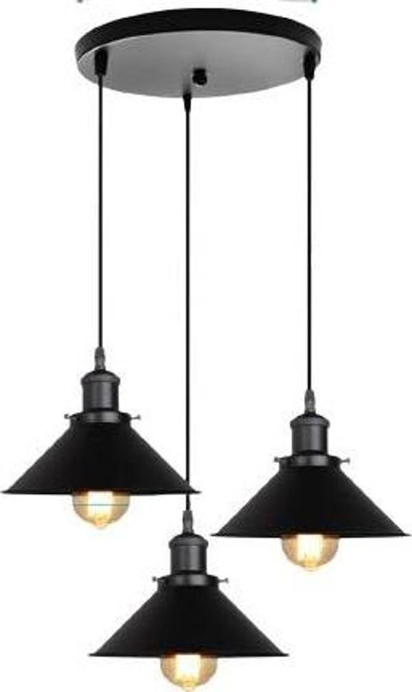 Dylight Retro Metal Siyah Üçlü Sarkıt Avize çap:30cm - Image 1