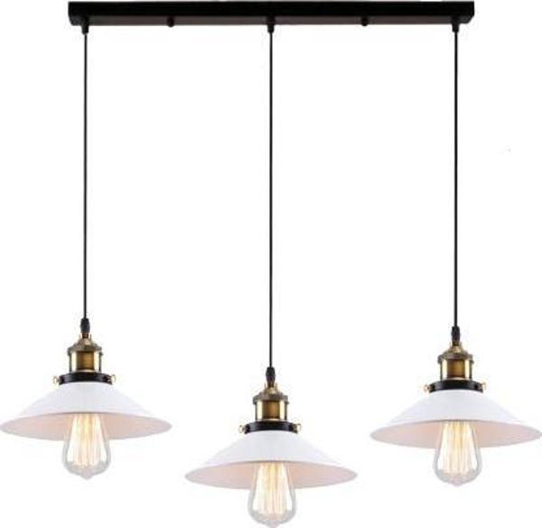 Dylight Retro Metal Beyaz Üçlü Sarkıt Avize genişlik:60cm - Image 1